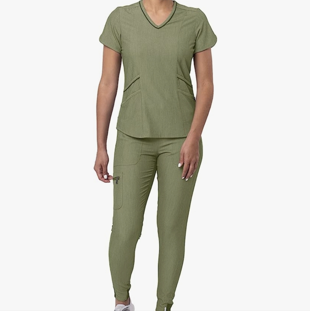 Adar Pro Modern Scrub Set Scrub - Yoga Jogger pants heather olive green XS